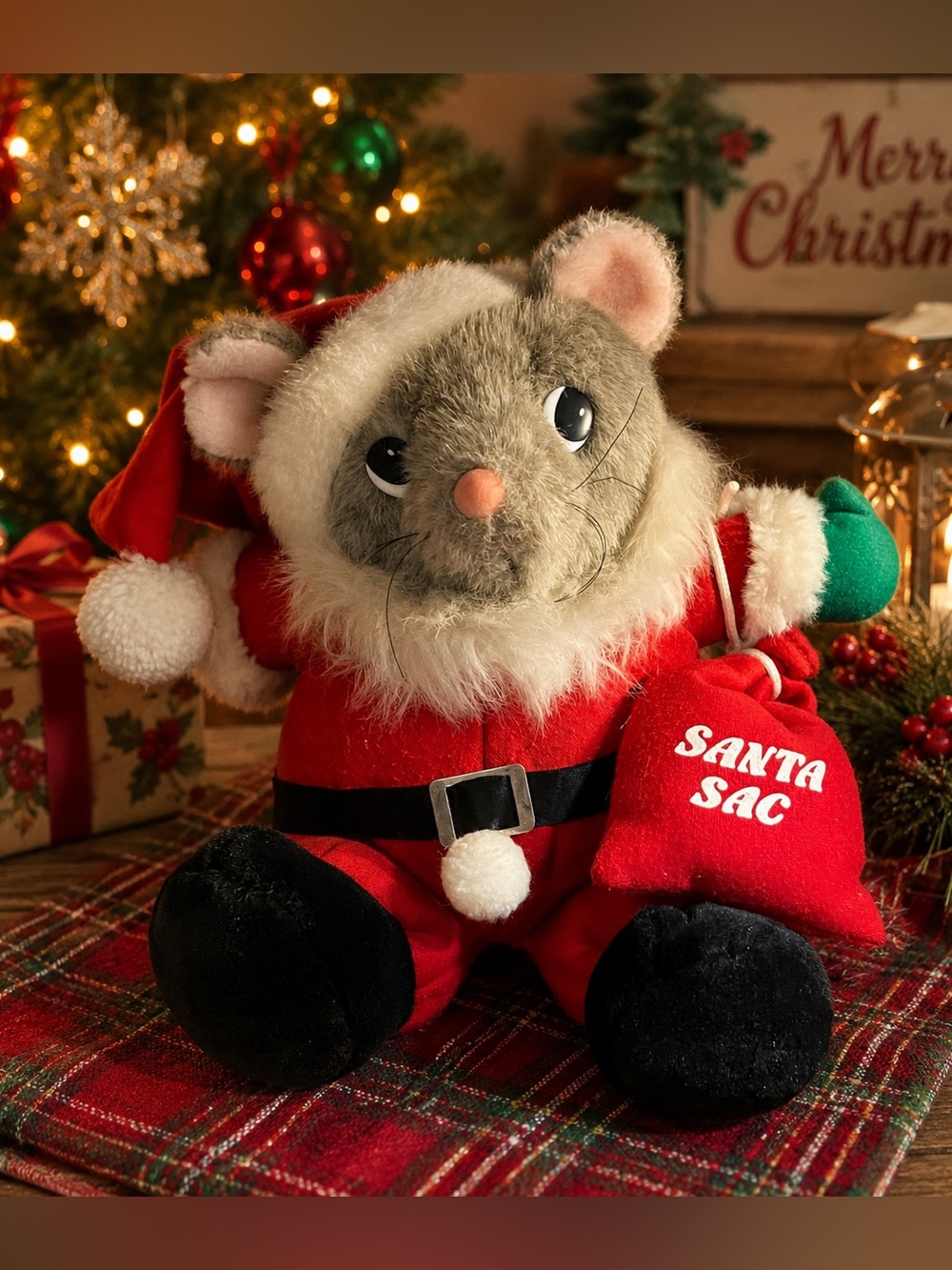 Vintage JCPenney Santa Mouse Plush Stuffed Animal Toy 12” Korea